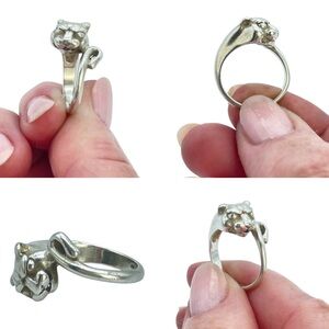 Silver Panther Cat Lion Ring with a Wrap Around Curling Tail 925 Sterling
